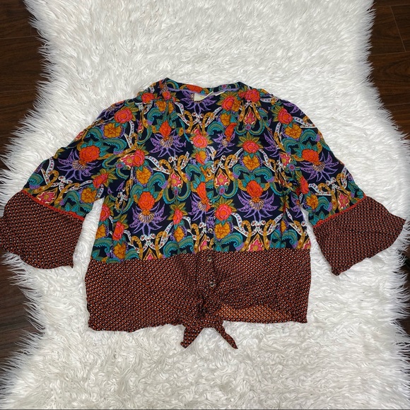 Anthro Maeve Carter Floral Tie Front Blouse - Picture 2 of 5